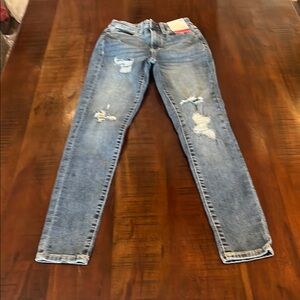 SO Blue Skinny Jeans with Distressed Details and Fading